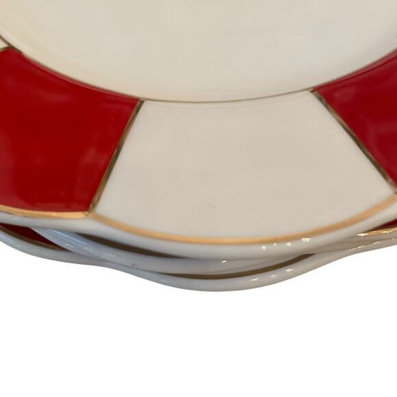 Grace Teaware Porcelain Salad Plate 8in Red & White Stripe Gold Trim Set 4 New - Picture 6 of 16